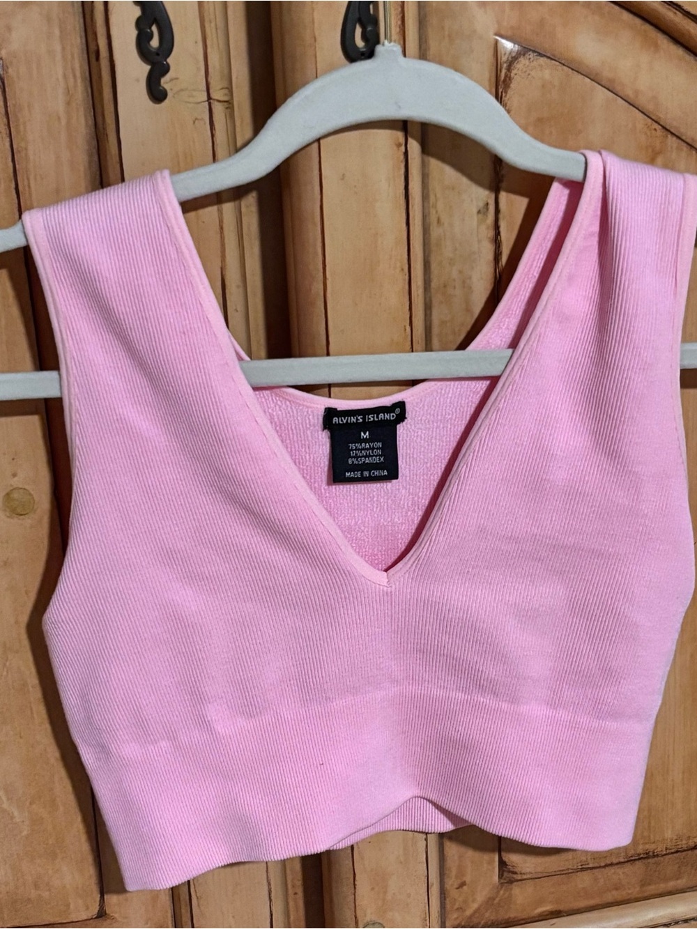 Alvin's Island Pink Ribbed V-Neck Crop Camisole